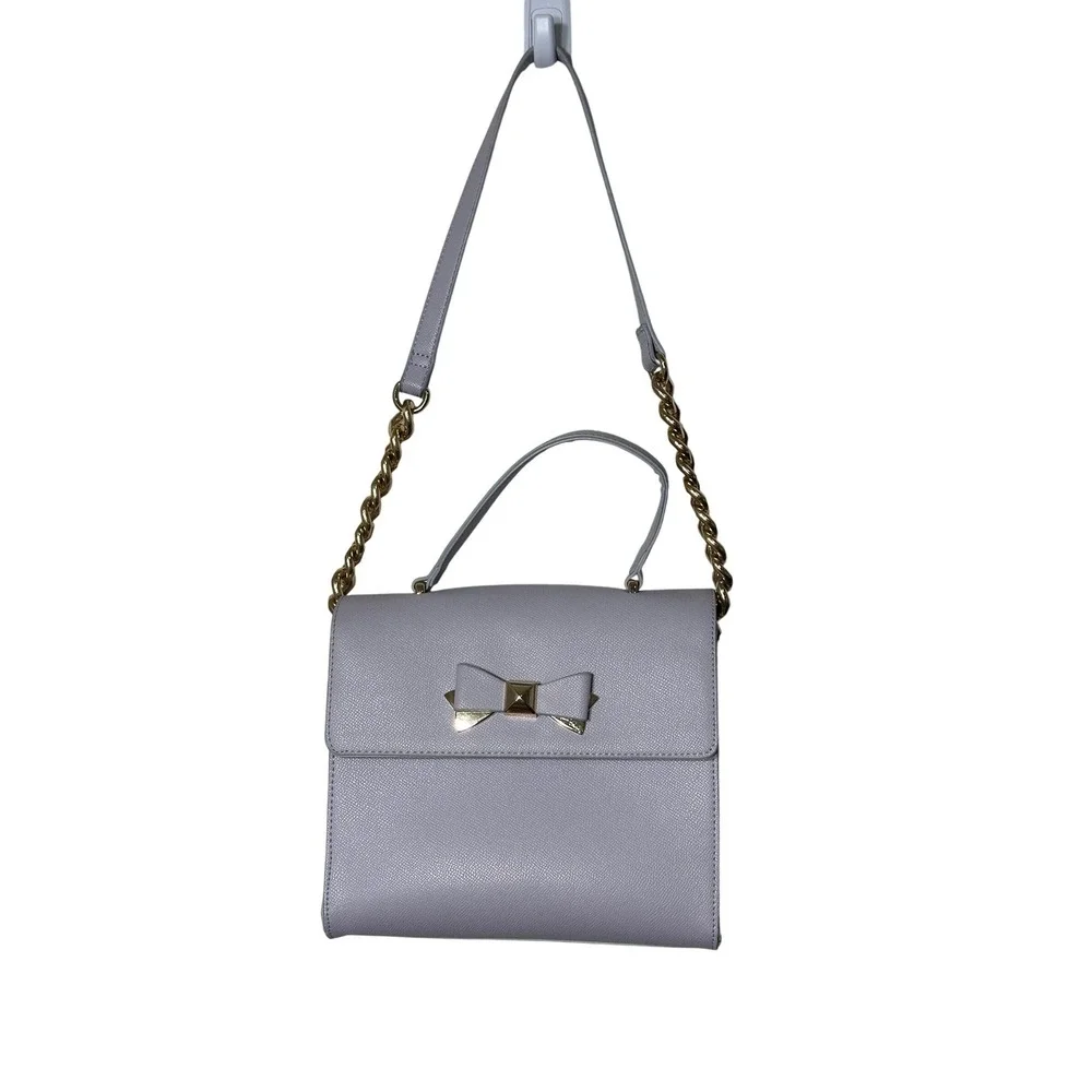 Betsey Johnson Devin Satchel‎ Top Handle Crossbody Bag Lilac Bow Chain Strap